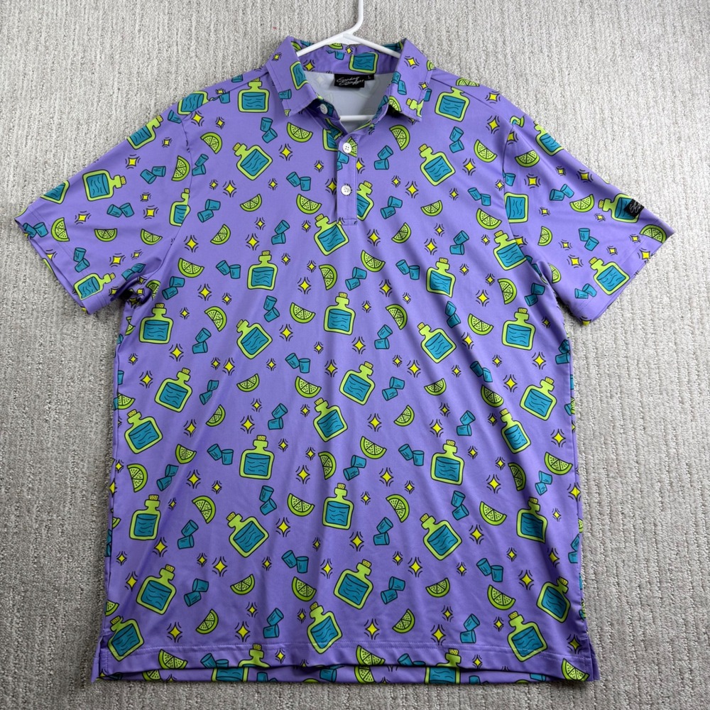 Sunday Swagger Golf Polo Men's Size Large Purple Tequila Lime Shirt Short Sleeve